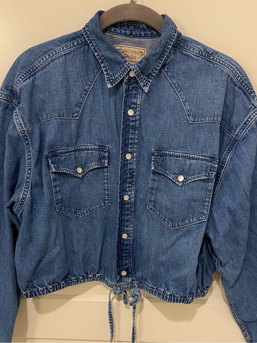 Polo Vintage Ralph Lauren Blue Denim  Pearlized snap crop Jacket / Shirt